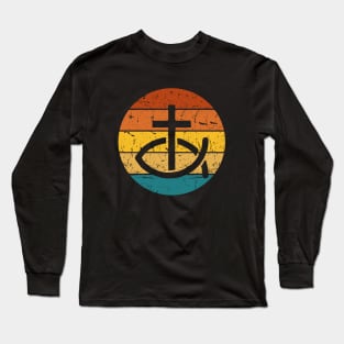 Cross And Fish Sunset Christian Logo Long Sleeve T-Shirt